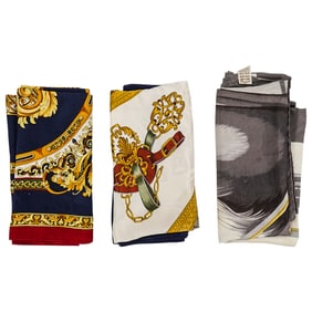 (3 Pc) Vintage Hermes Designer Scarves