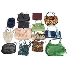 (14 Pc) Assorted Designer Ladies Bags Fashion Accessories Grouping