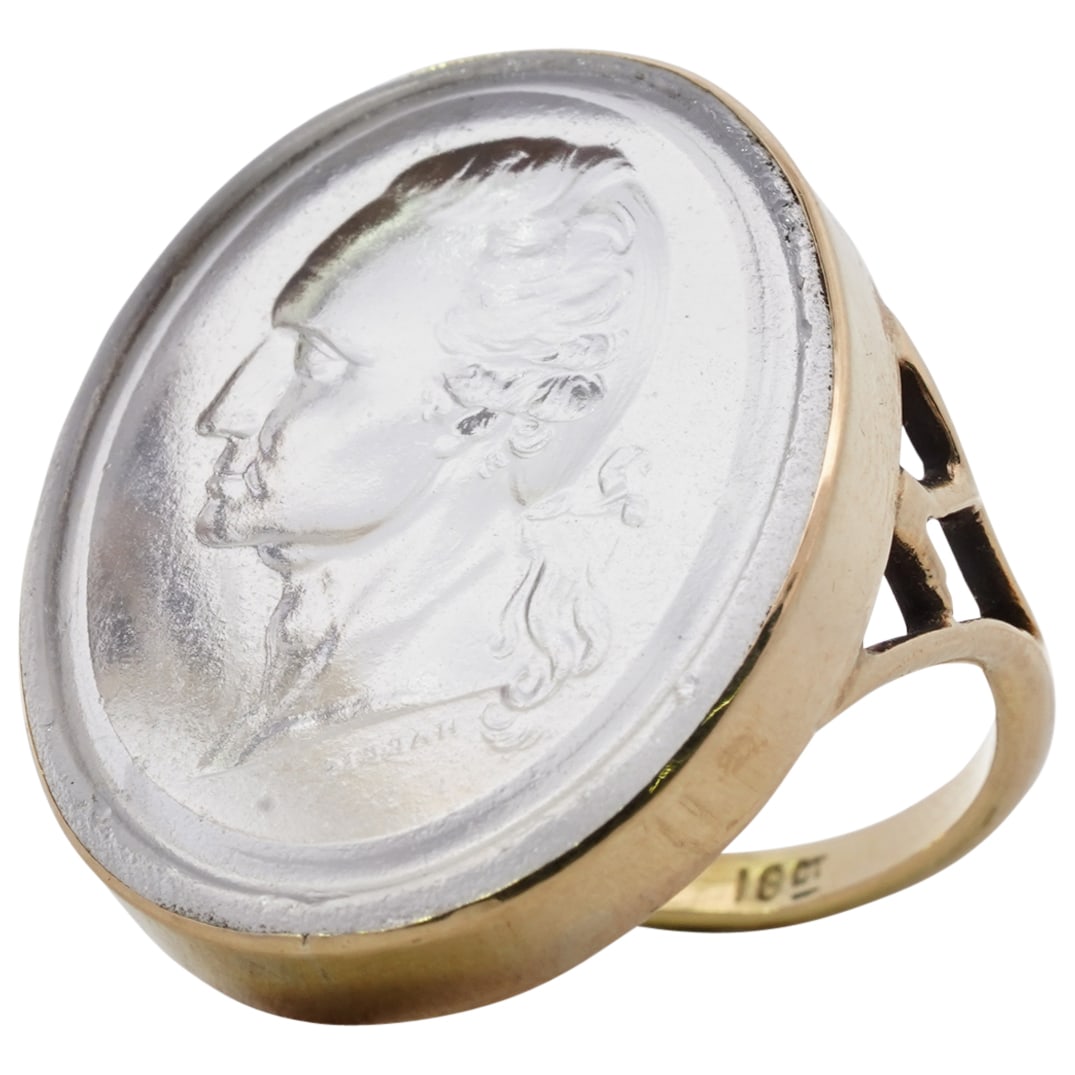 Antique 18k Gold and Intaglio Cut Rock Crystal Ring (1 of 5)