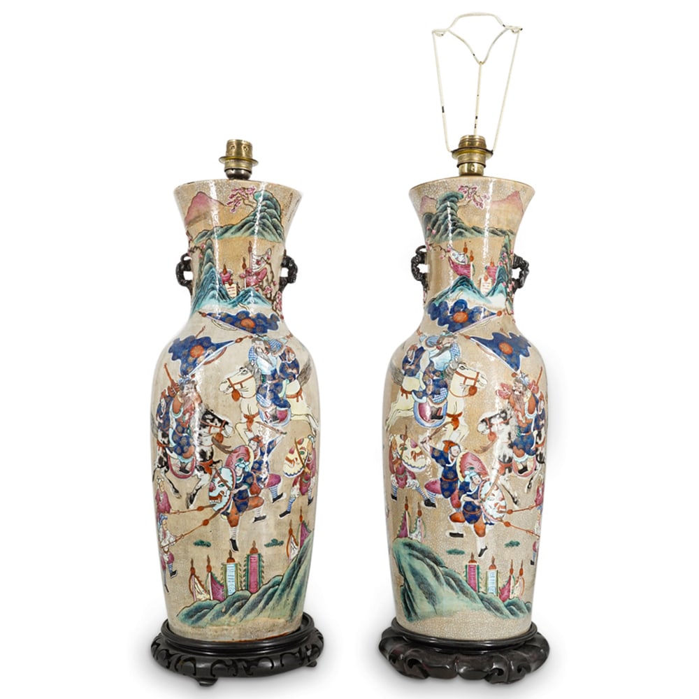 Pair Of Antique Chinese Famille Rose Porcelain Lamps (1 of 5)