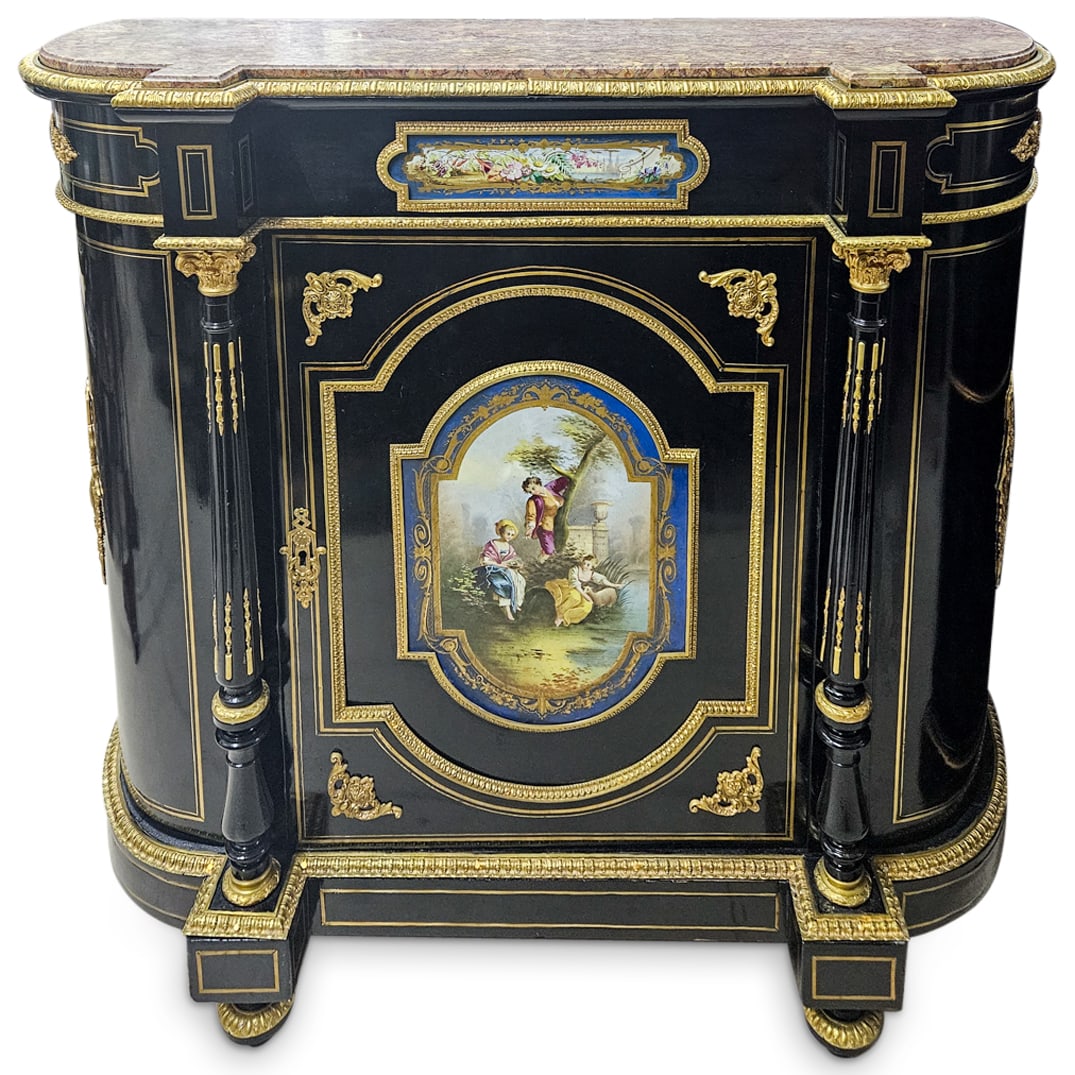 French Ebonized Sevres Porcelain Mounted Sideboard Cabinet (1 of 8)