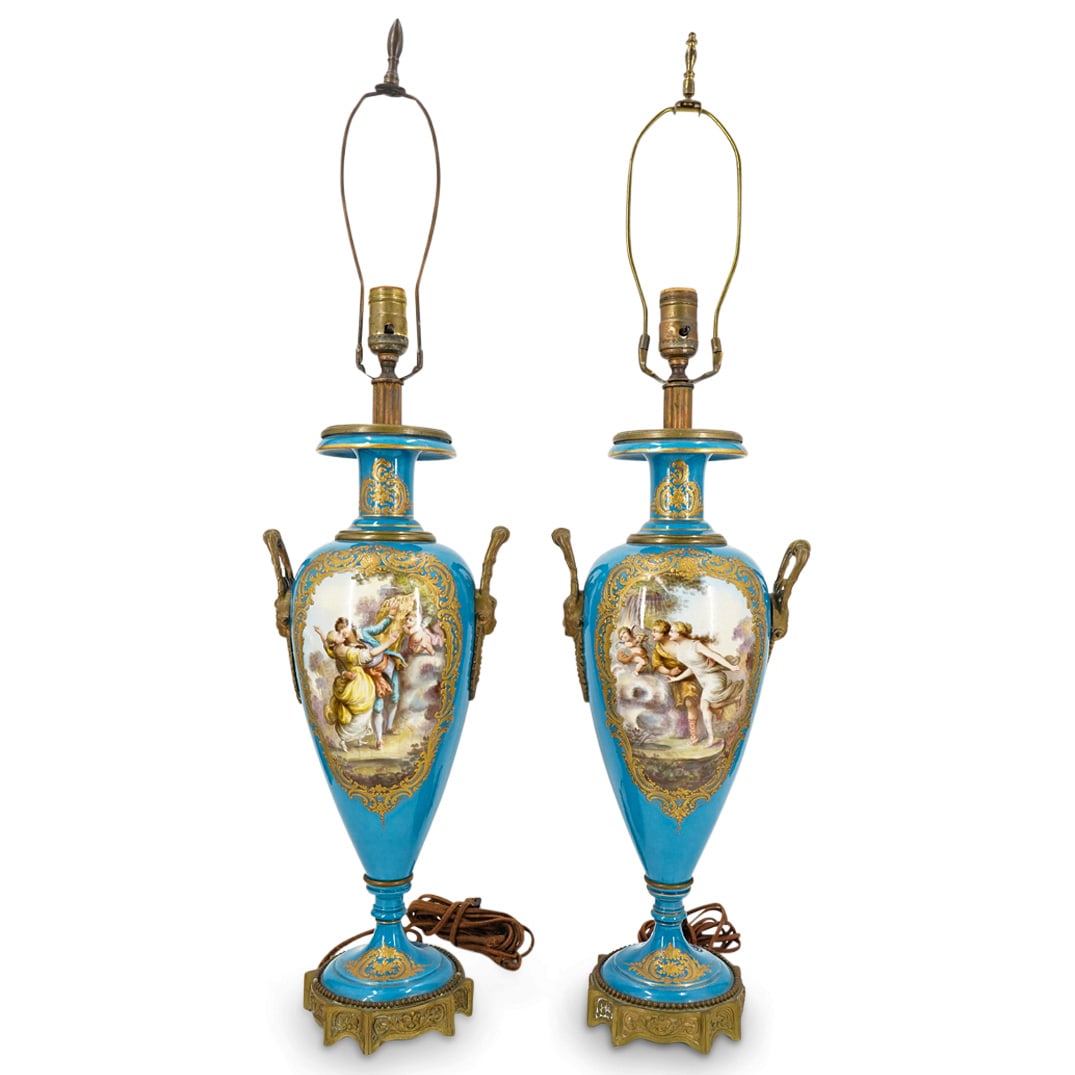 Pair of French Sevres Porcelain Blue Celeste Table Lamps (1 of 19)