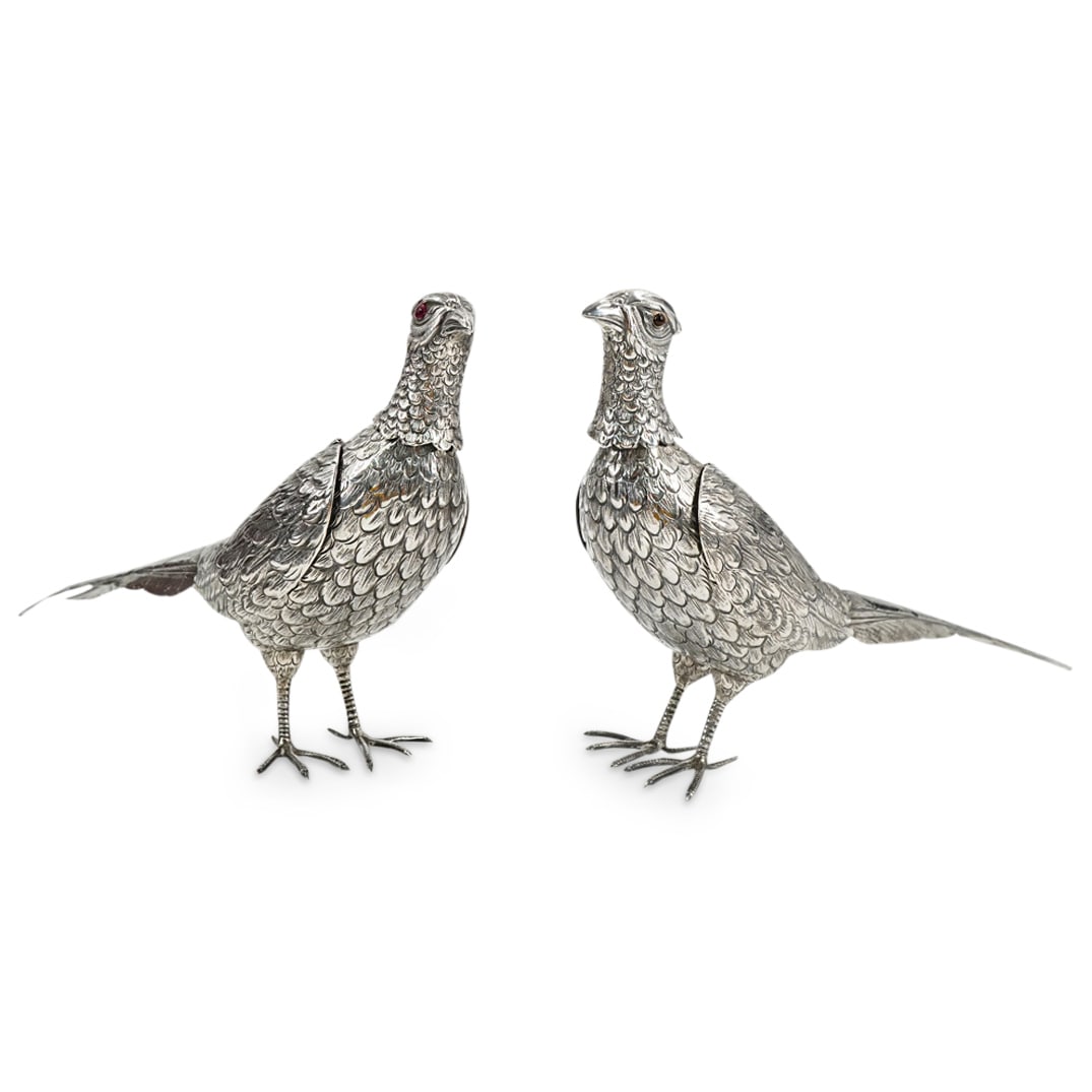 Pair Of Continental Sterling Silver Pheasants Birds (1 of 5)