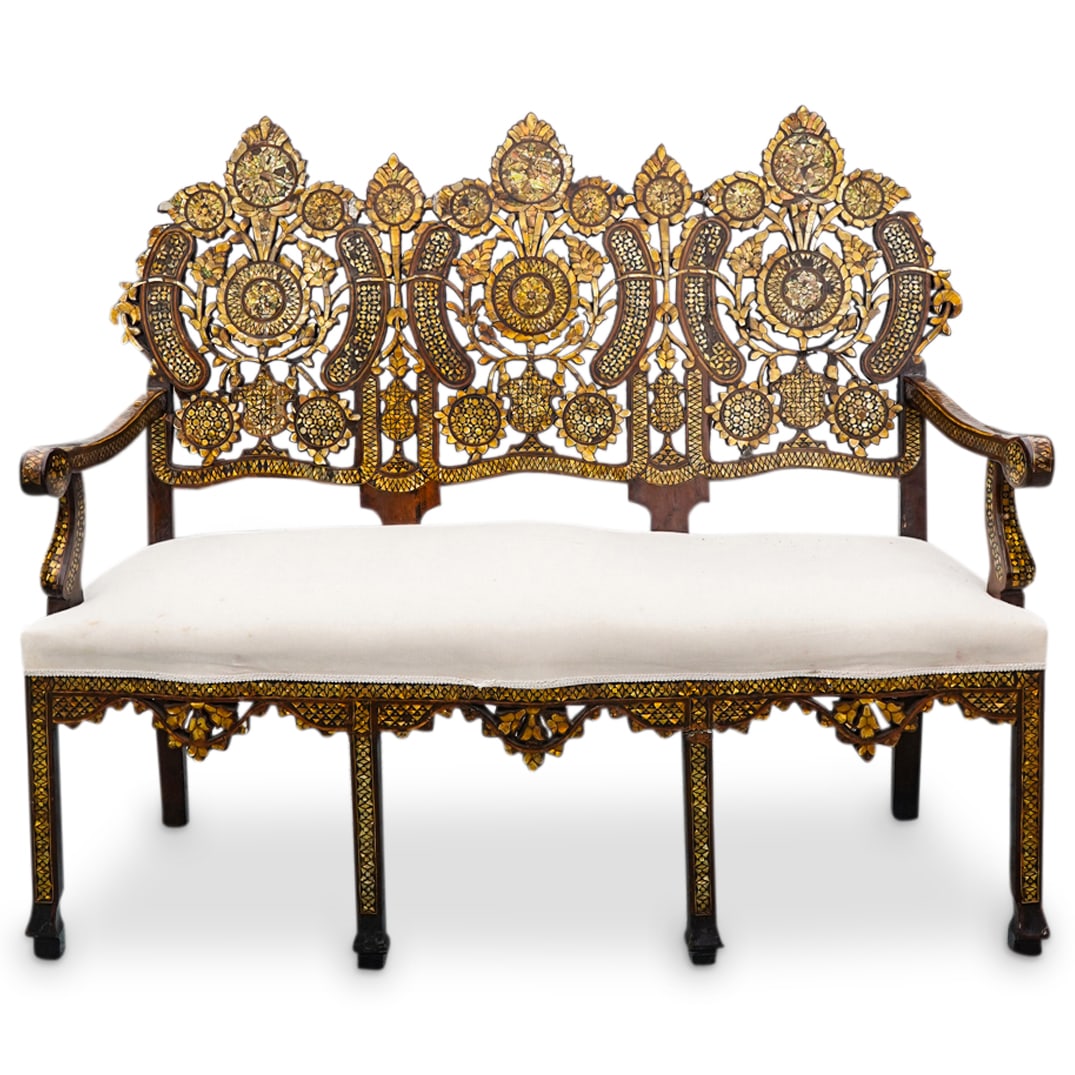Antique Syrian Inlaid Bench (1 of 8)