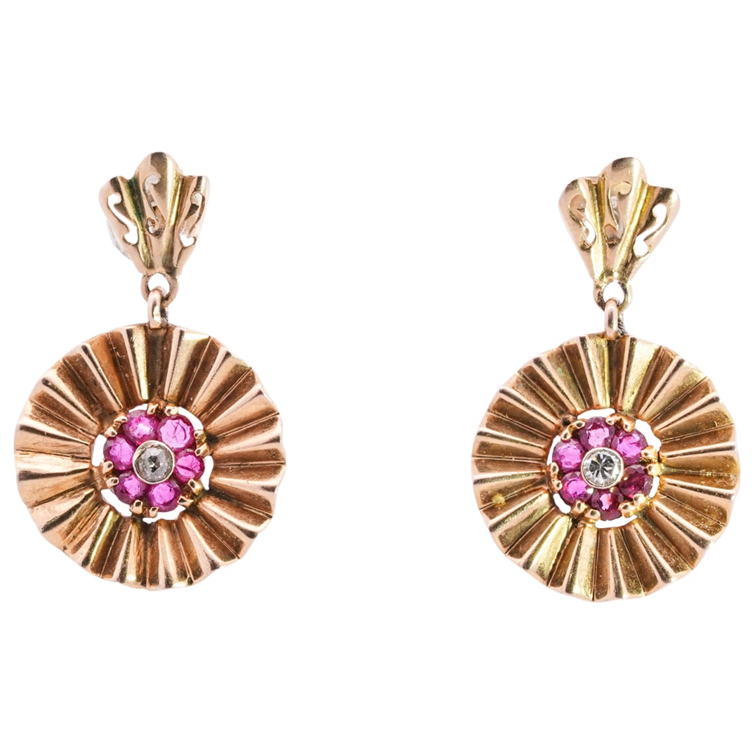 Victorian 14k Gold, Diamond and Garnet Earrings (1 of 4)