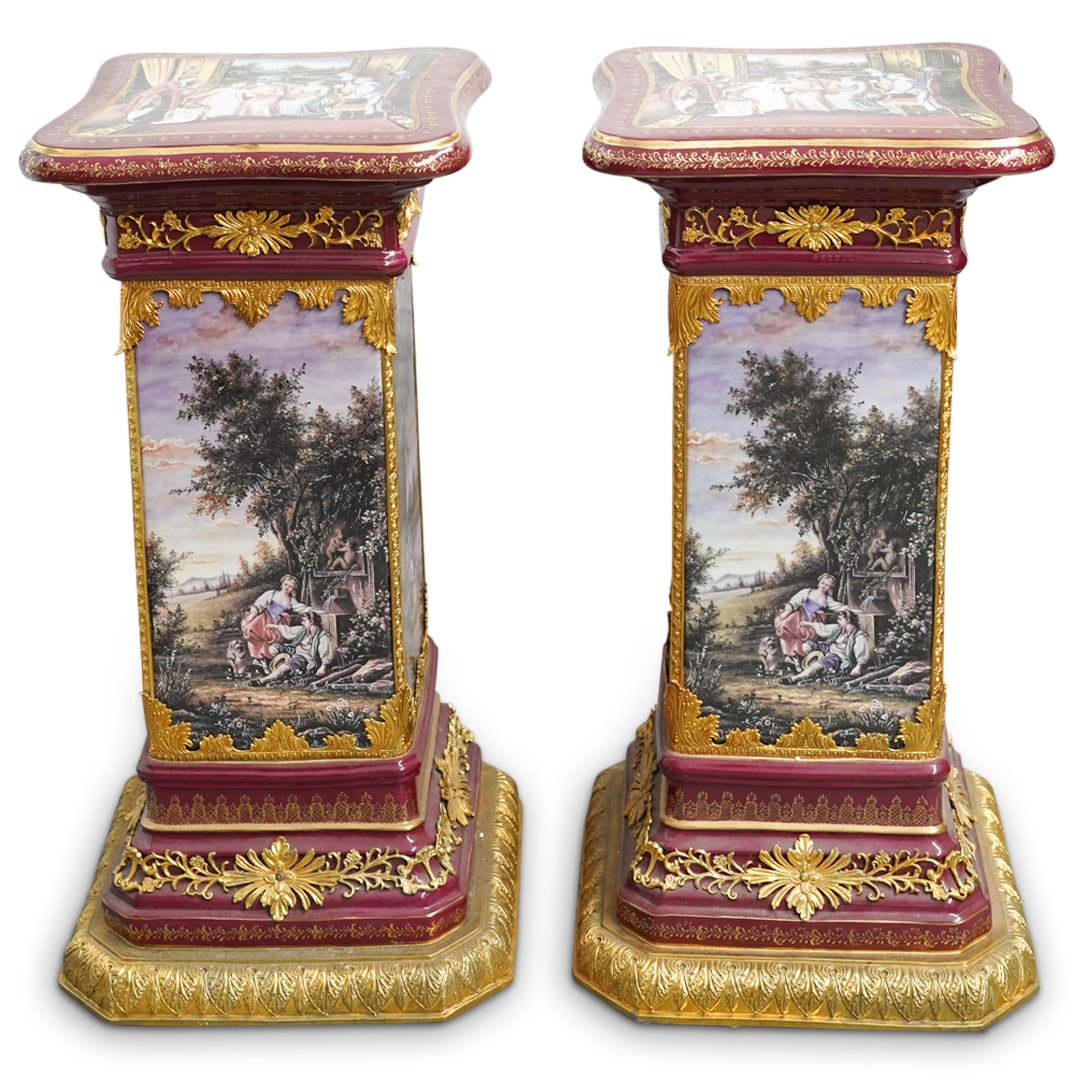 Pair of Ornate Bronze and Porcelain Pedestals (1 of 8)