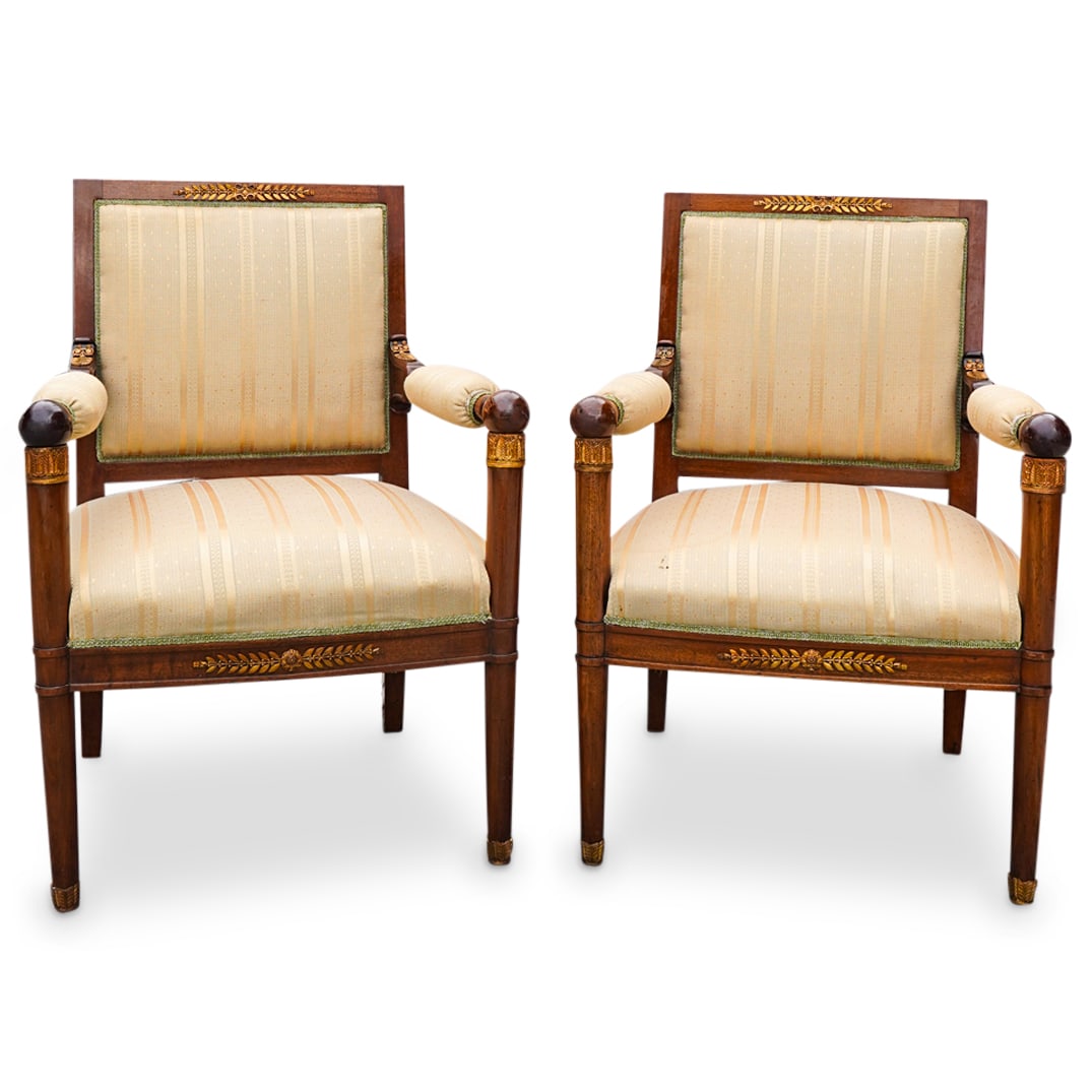 Pair of French Empire Bronze Mounted Wood Arm Chairs (1 of 7)