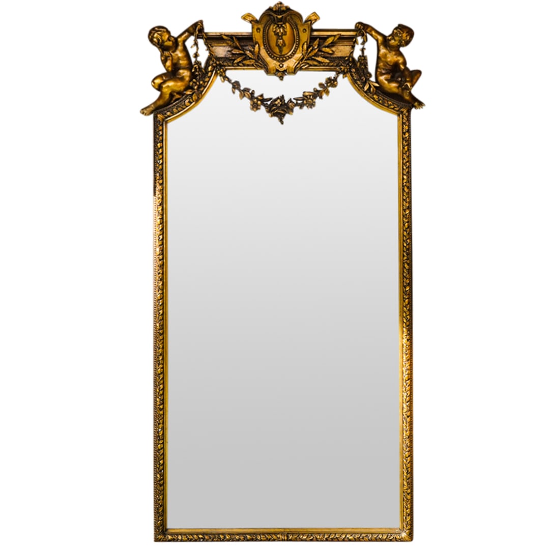 Large Antique Carved Gilt wood Putti Mirror (1 of 5)