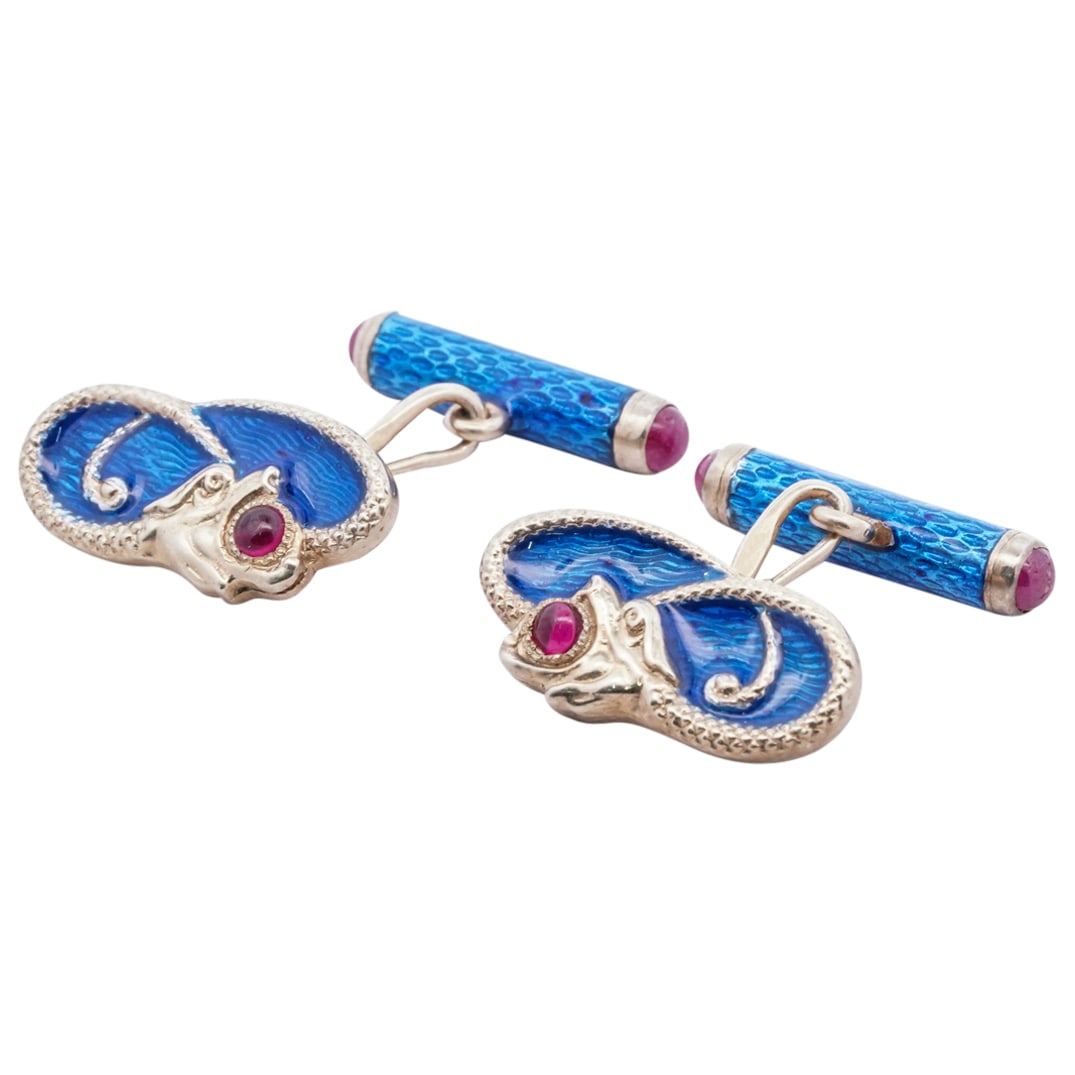 Pair of Vintage Russian Guilloche Silver Serpent Cufflinks (1 of 4)