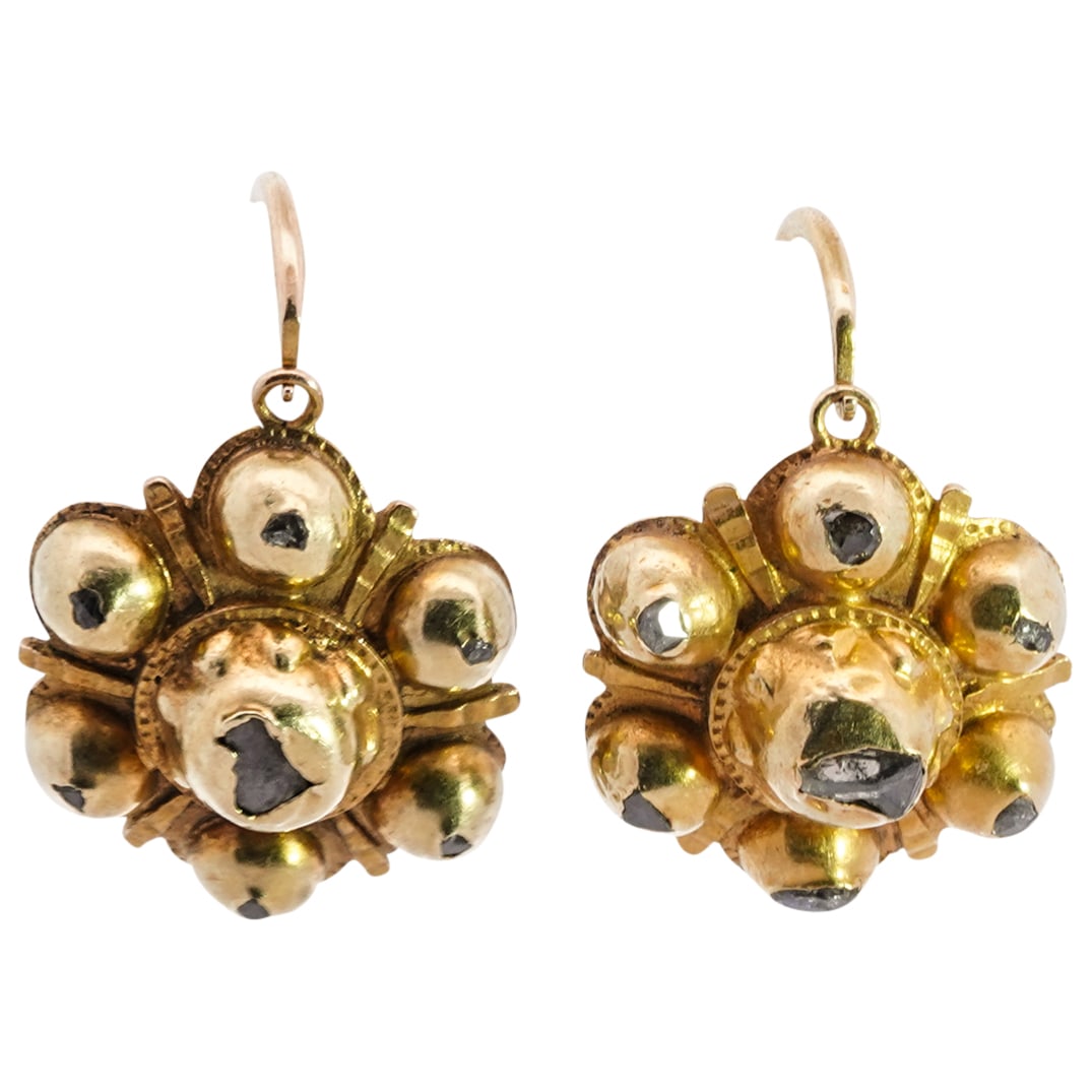 Pair of Mughal Style 14k Gold and Diamond Earrings (1 of 2)