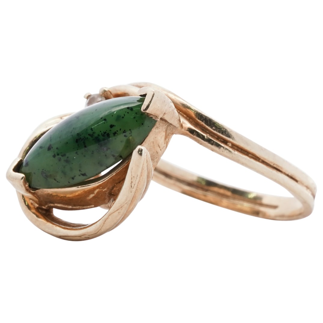 14k Gold, Spinach Jade and Diamond Ring (1 of 5)