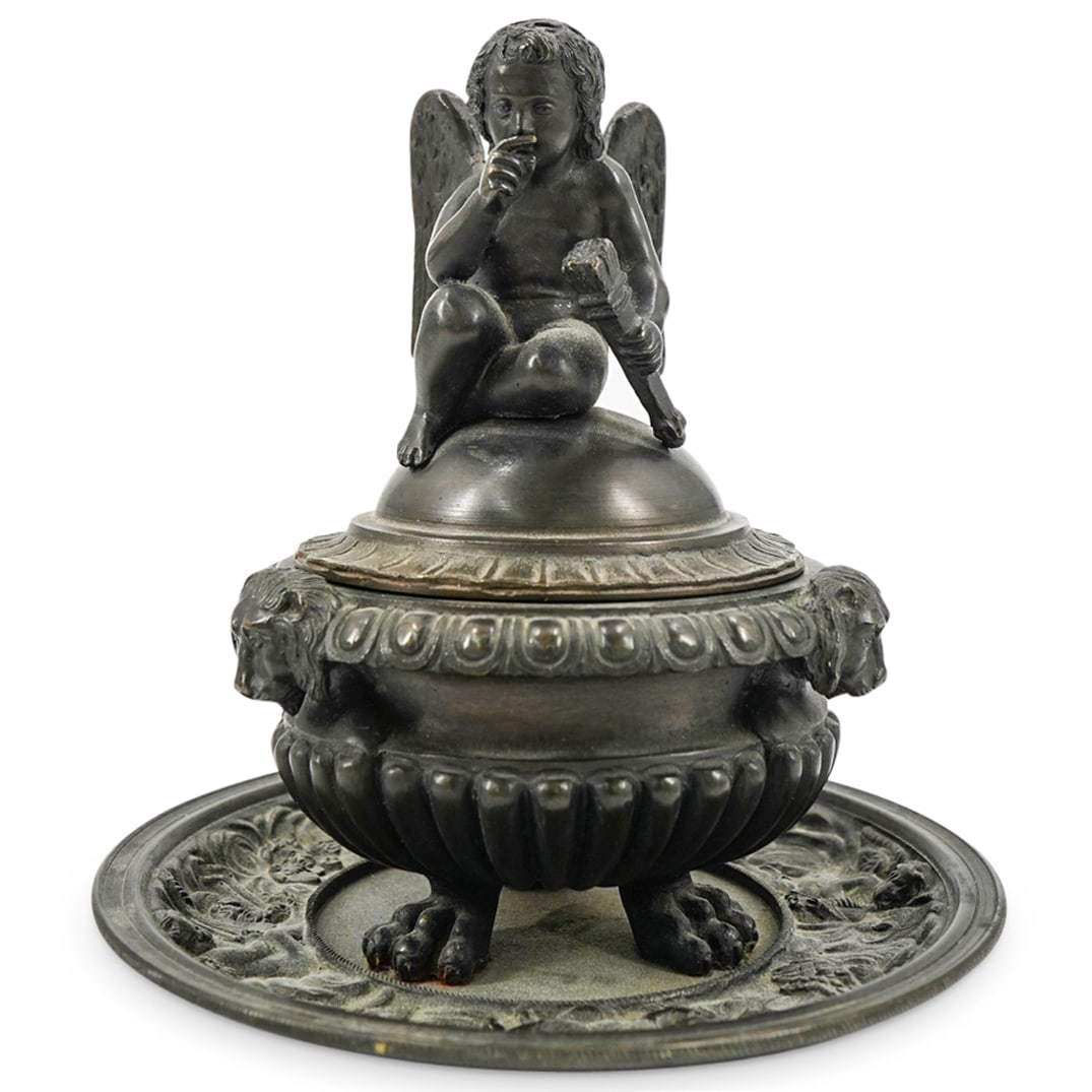 Antique French Grand Tour Solid Bronze Cupid Angel Incense Burner (1 of 6)