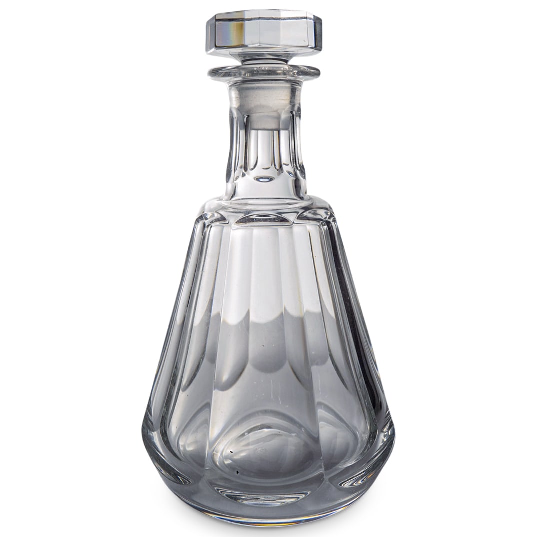 Baccarat "Talleyrand" Crystal Decanter: DESCRIPTION: Baccarat "Talleyrand" crystal decanter. Hallmarked on underside. CIRCA: 20th Cent. ORIGIN: France DIMENSIONS: H: 8.75" Diameter: 5" CONDITION: Chip to bottom of stopper. Unless otherwise 