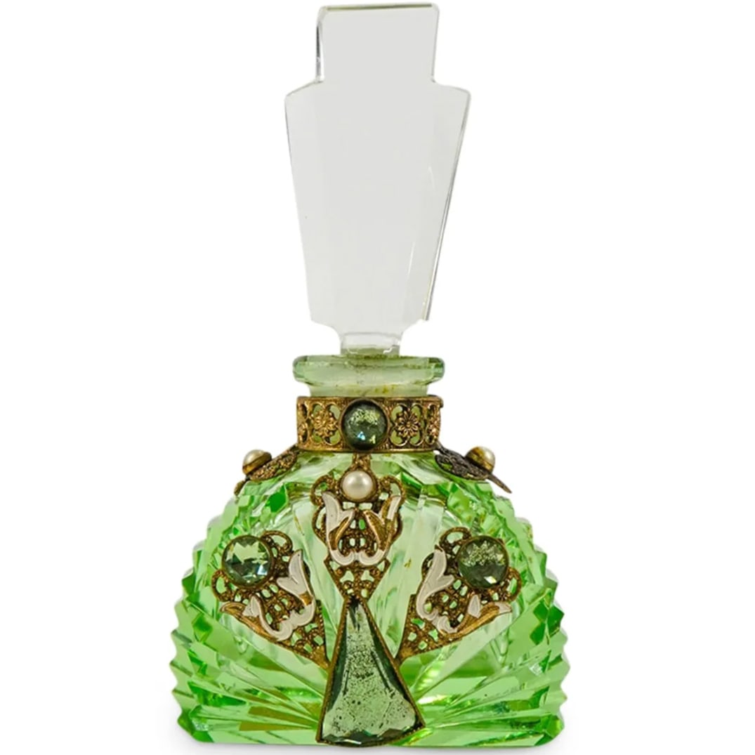 Prob. Hoffman Bejeweled Uranium Glass Perfume Bottle (1 of 1)