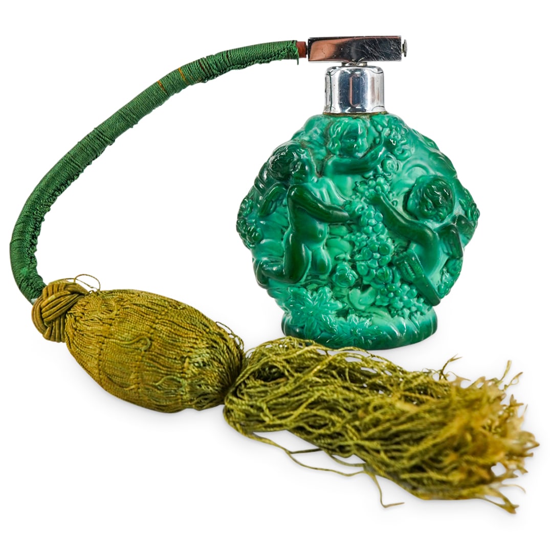 Art Deco Czech Malachite Glass Perfume Bottle (1 of 7)