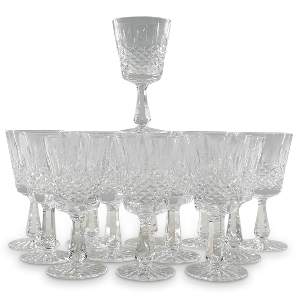(13 Pc) Waterford Crystal Glass Stemware Set: DESCRIPTION: 13 piece set of Waterford crystal glass water goblets in the "Kenmare" cut pattern. Each piece is hallmarked on underside. Dimensions and piece count are as follows: (12) Water goblets -