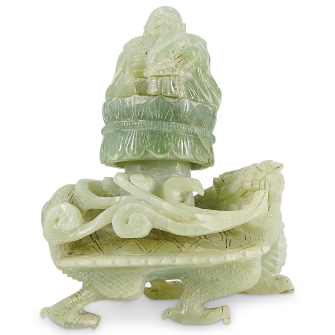 Chinese Serpentine Buddha & Dragon Sculpture (1 of 5)