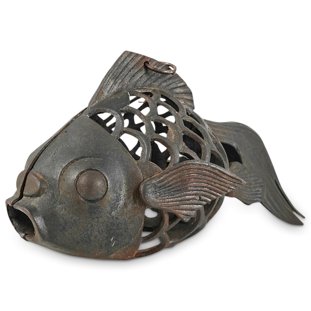 Vintage Cast Iron Koi Fish Hanging Garden Lantern (1 of 6)