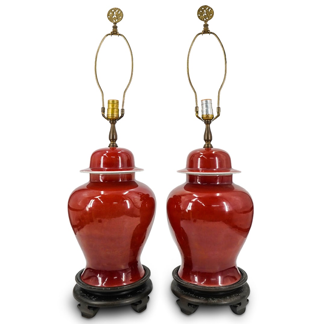 Pair Of Antique Chinese Oxblood Vase Table Lamps (1 of 7)