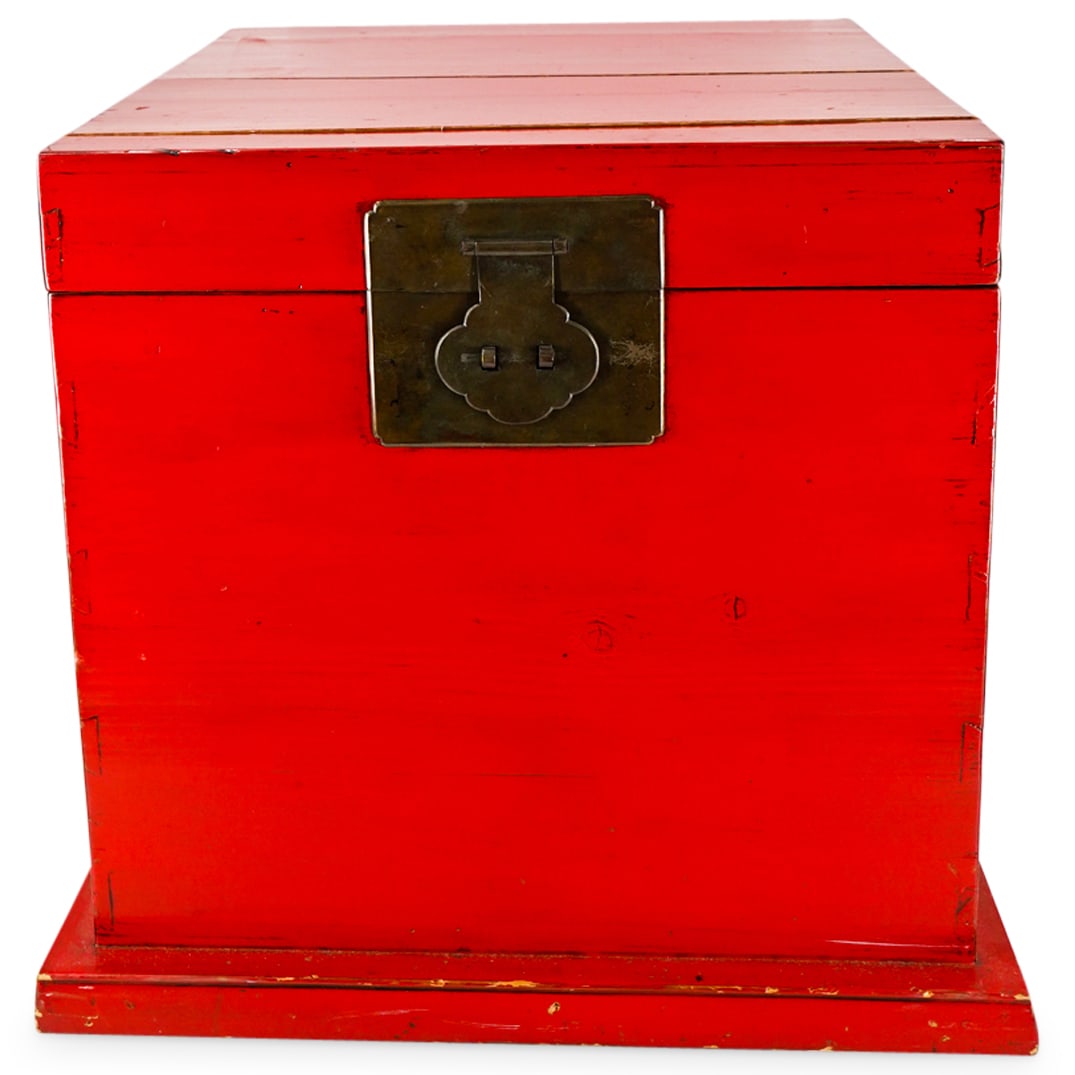 Antique Chinese Red Lacquered Wood Chest (1 of 10)