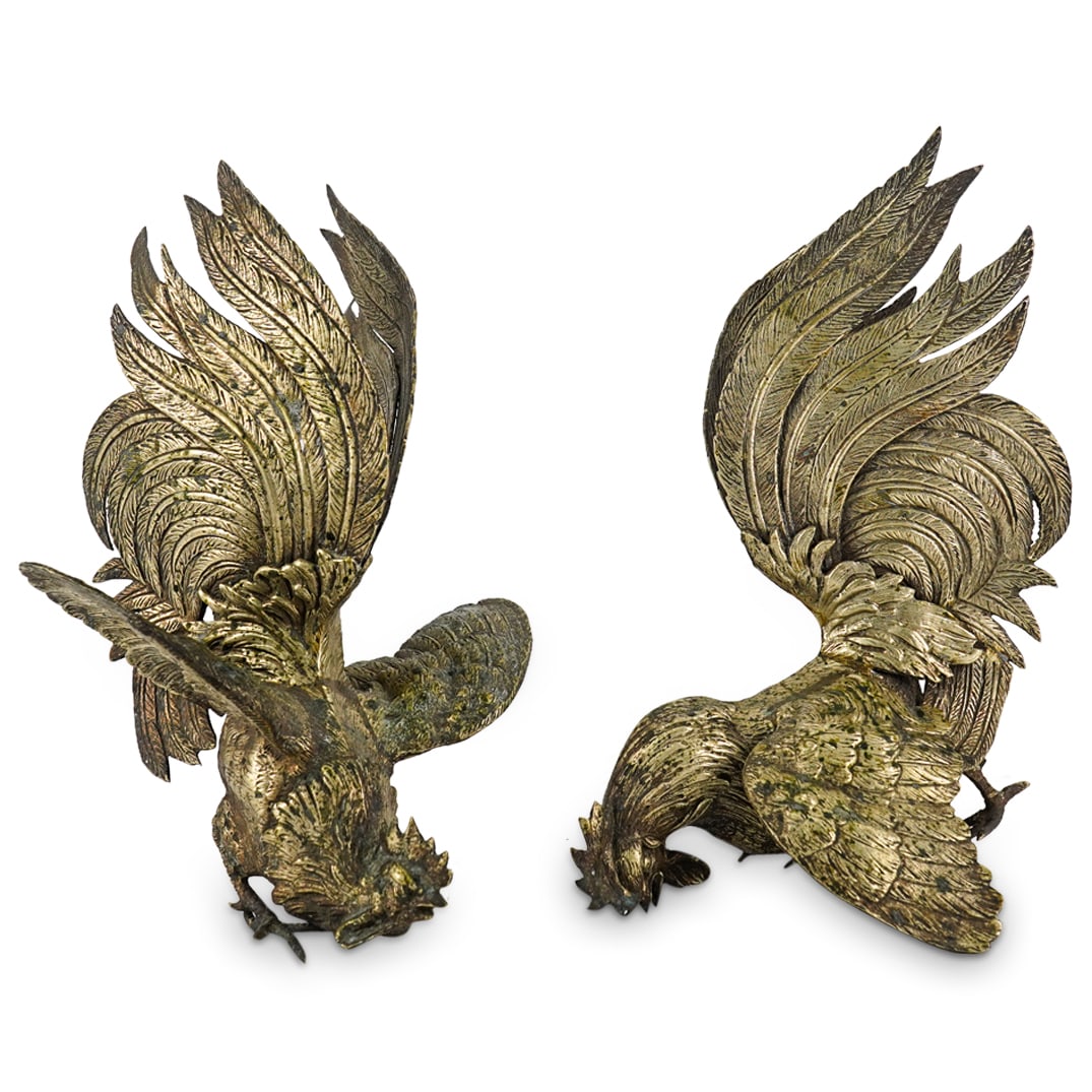 Pair Of Vintage Brass Roosters Figurines (1 of 8)
