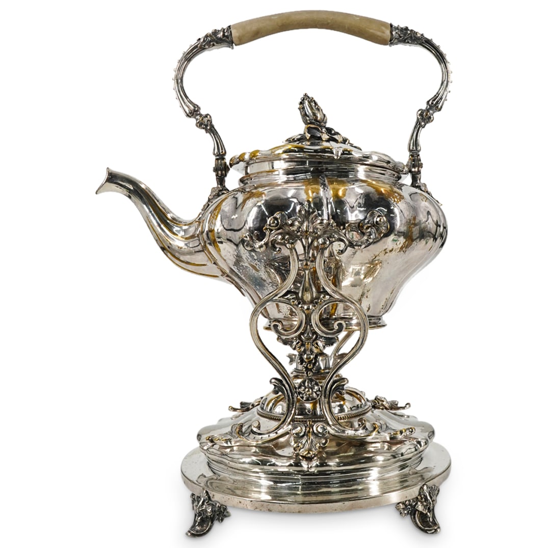 Antique Christofle Silver Plated Kettle Tea Warmer On Stand (1 of 10)