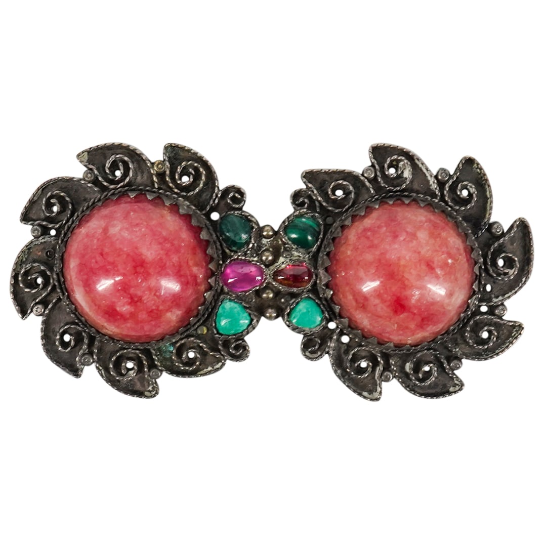 Antique Chinese Silver & Gemstone Hair Clip (1 of 4)