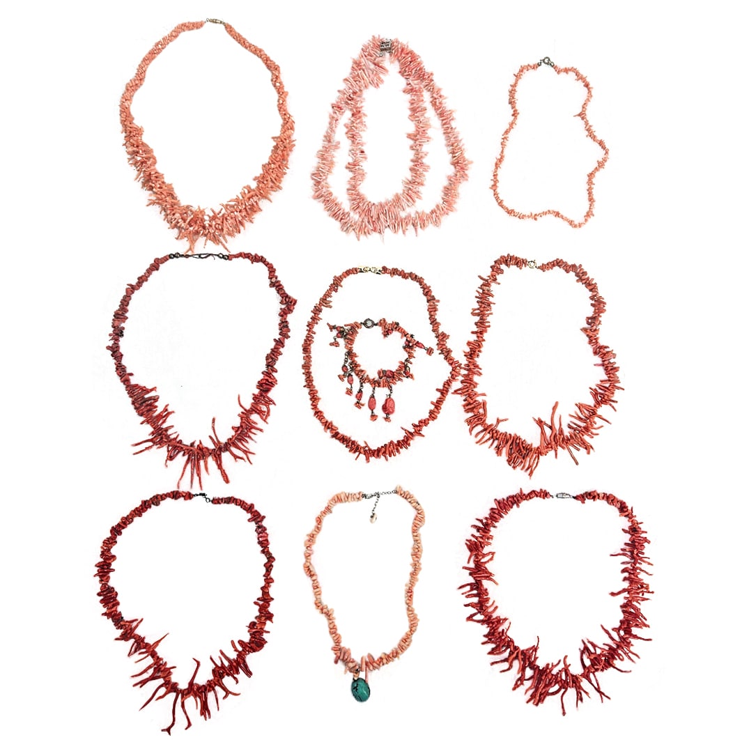 (10 Pc) Vintage Natural Coral Necklaces & Bracelet Grouping Set (1 of 8)
