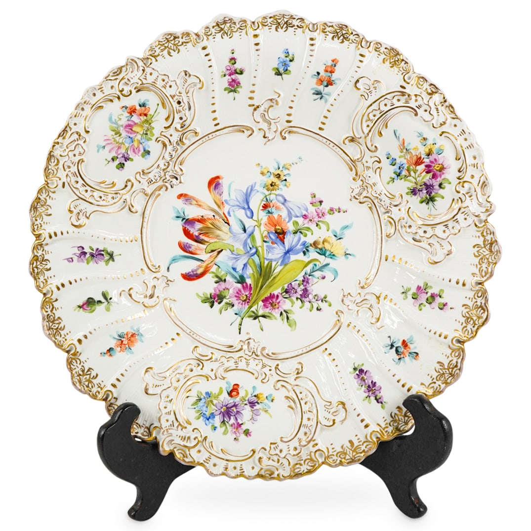 Antique Large Meissen Porcelain Hand Painted Floral Dish (1 of 5)