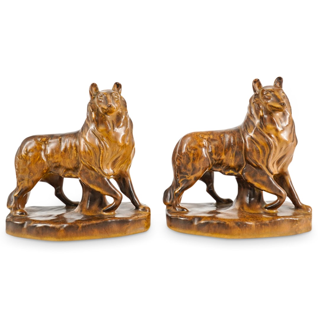 Pair Rookwood Pottery Collie Dog Bookends (1 of 5)