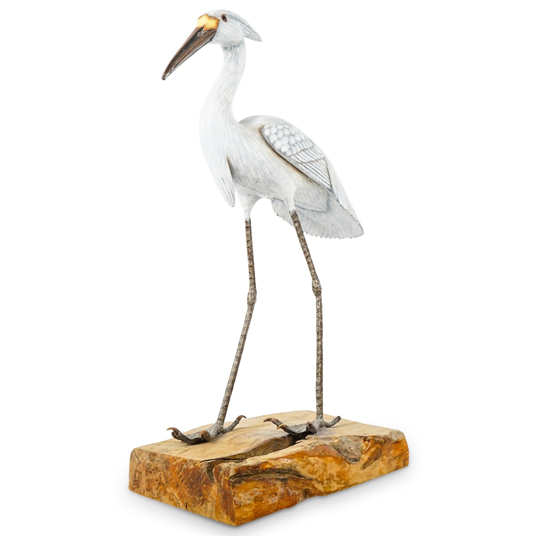 Naturalistic Carved Egret Sculpture (1 of 10)