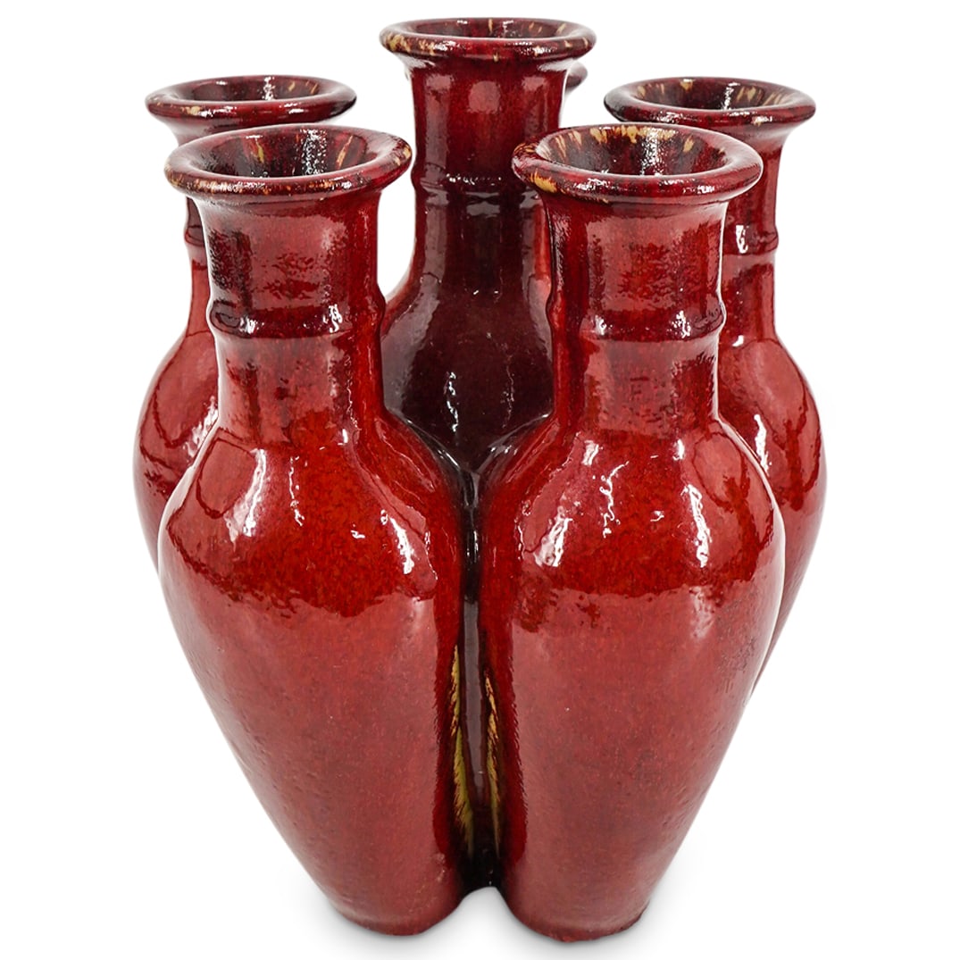 Antique Chinese Six Necked Sang De Boeuf Ceramic Vase (1 of 5)