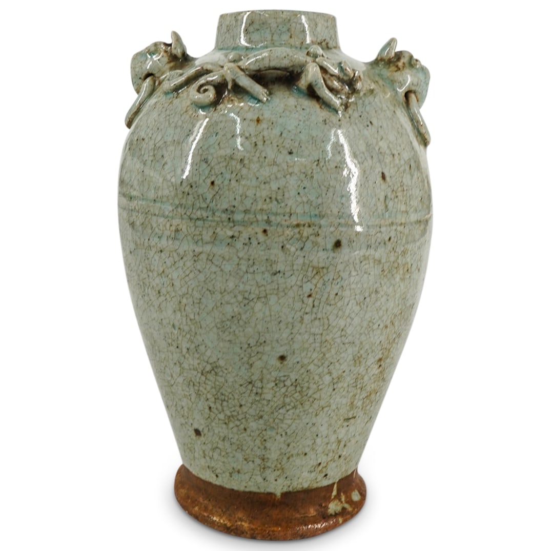 Vintage Chinese Celadon Crackle Glazed Ceramic Vase (1 of 4)