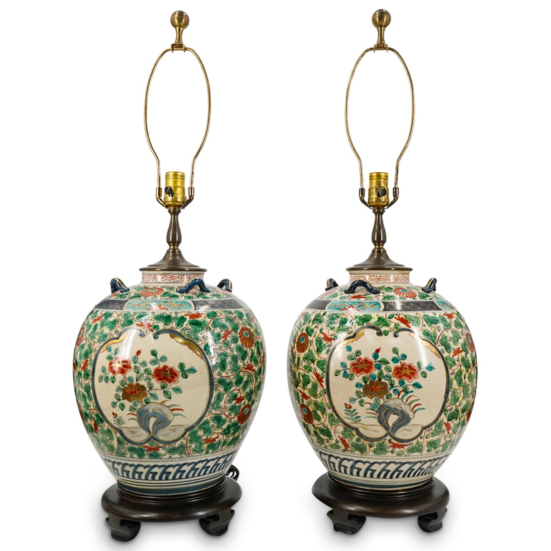 Pair Of Antique Chinese Famille Verte Vase Lamps (1 of 6)