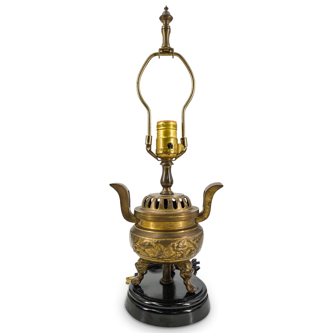 Vintage Chinese Bronze Ding Censer Table Lamp (1 of 5)