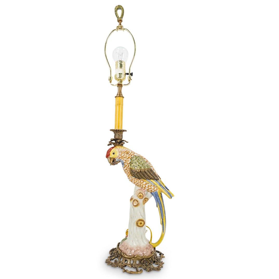 Porcelain & Brass Parrot Lamp (1 of 11)