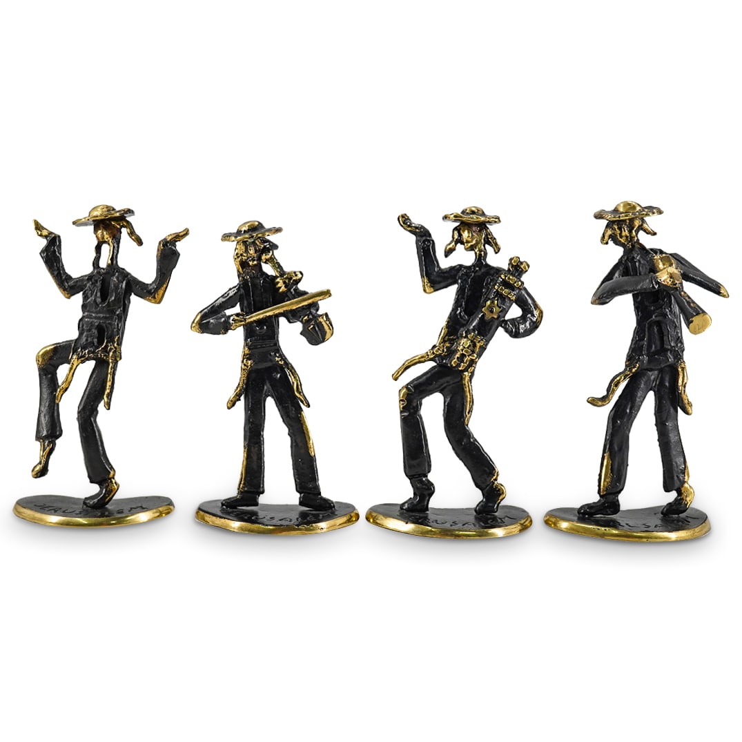 (4 Pc) Judaica Bronze Hasidic Musician Statue Figurines (1 of 12)