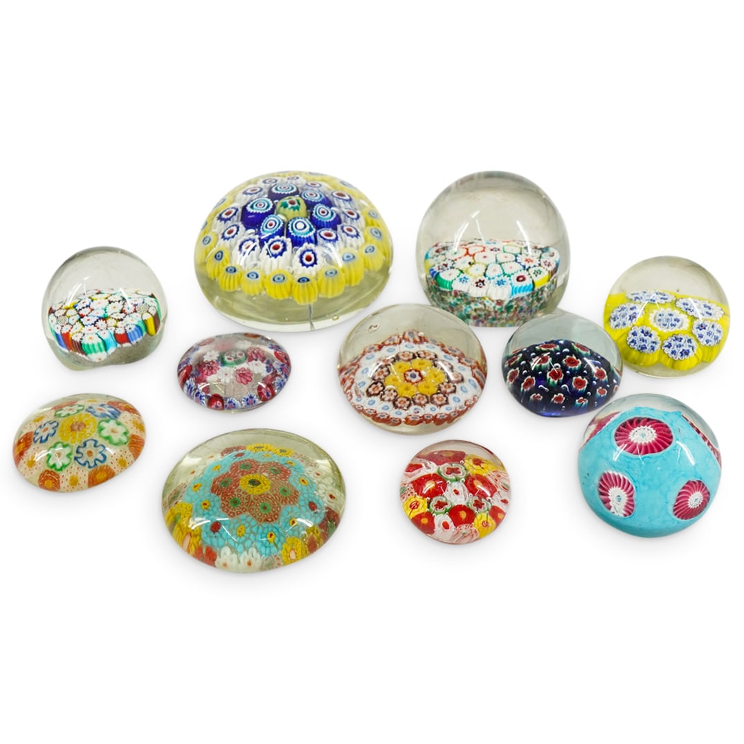 (11 Pc) Art Glass Millefiori Paperweights (1 of 7)