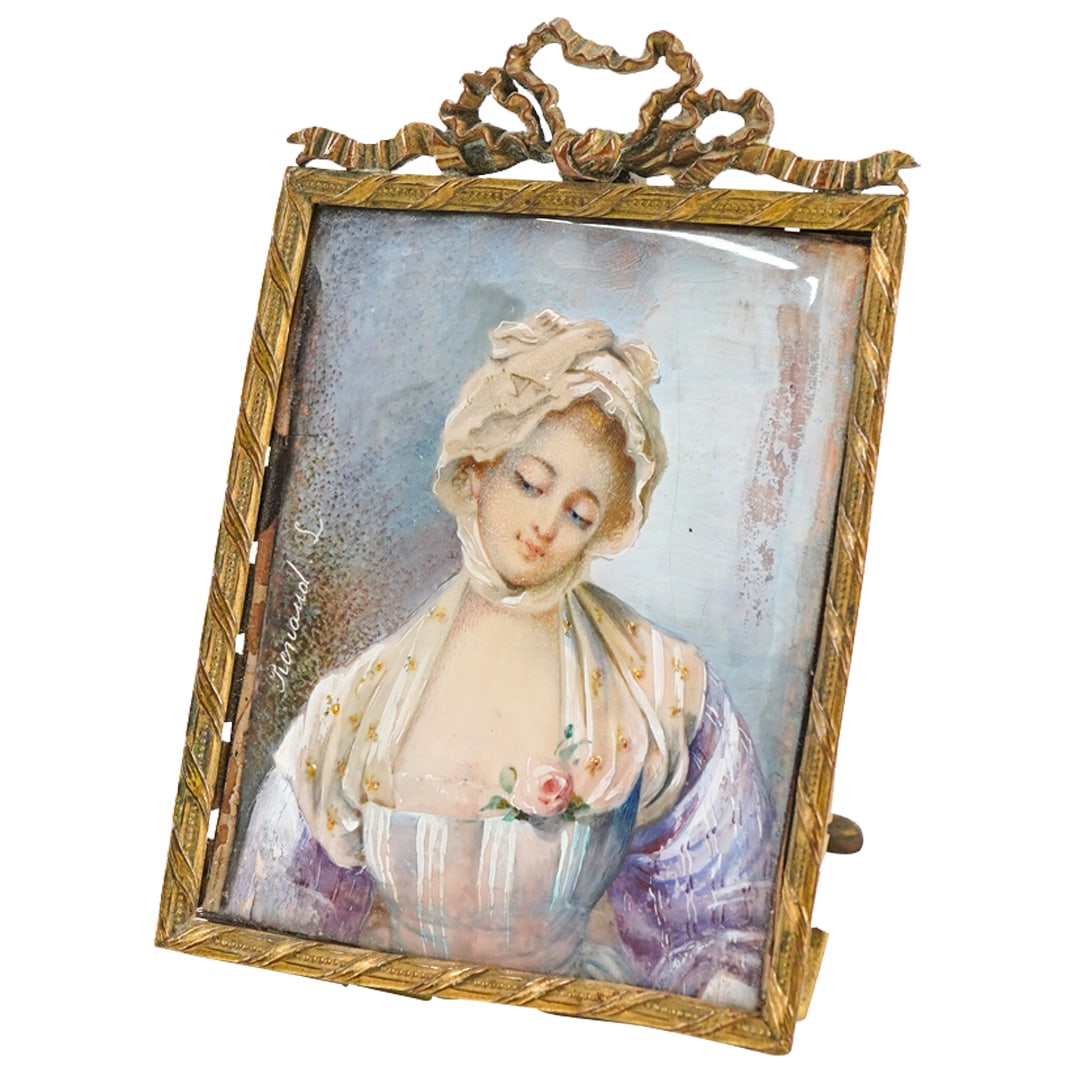 Antique Signed Renaud L. Miniature Portrait On Frame (1 of 3)