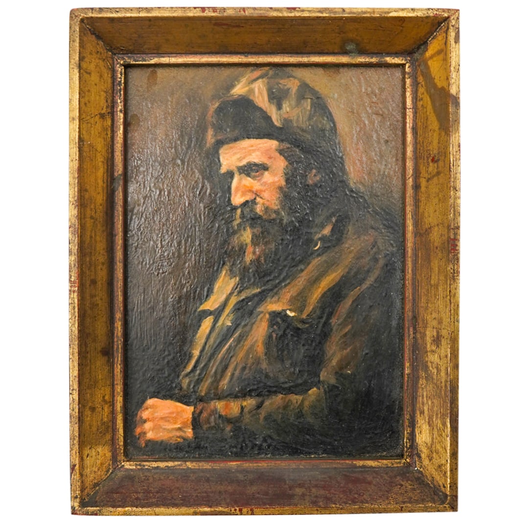 Antique European Bearded Man Portrait Oil On Board (1 of 2)