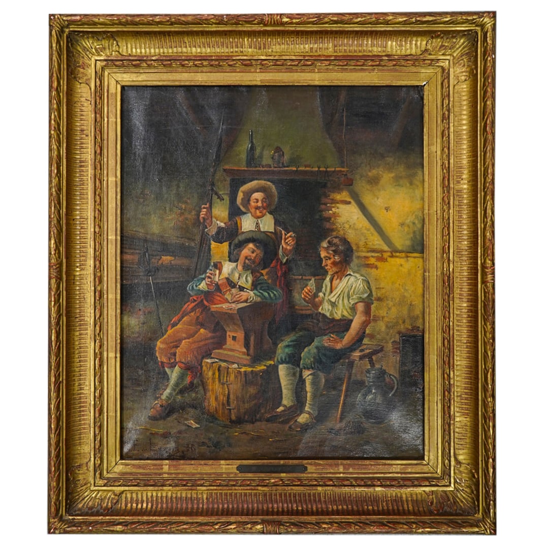 Signed E. Luuyck Interior Tavern Scene Oil Painting On Canvas (1 of 6)