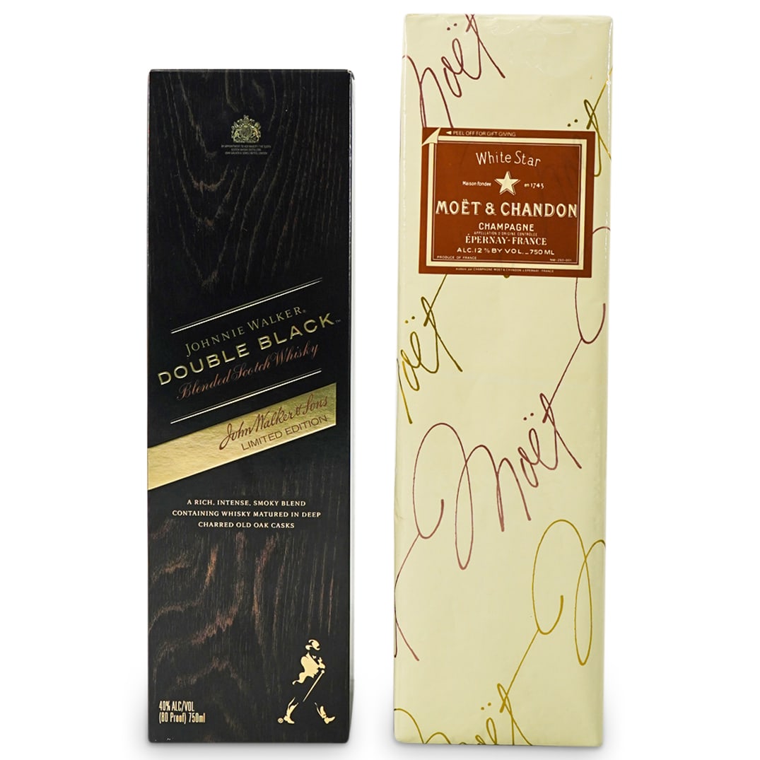 (2 Pc) Johnnie Walker Whisky And Moet & Chandon Champagne (1 of 8)