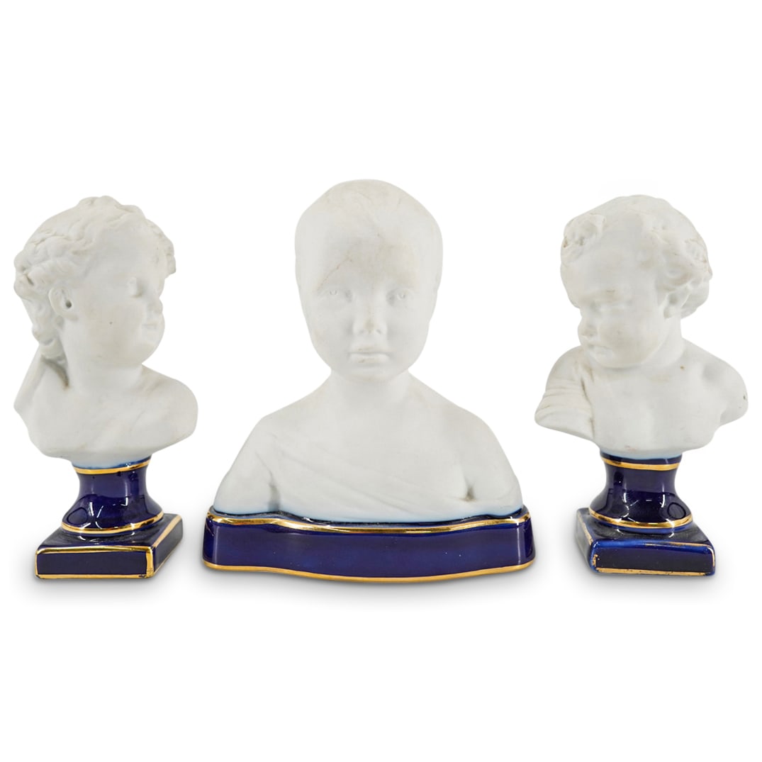 (3 Pc) Limoges Bisque Porcelain Baby Busts (1 of 12)