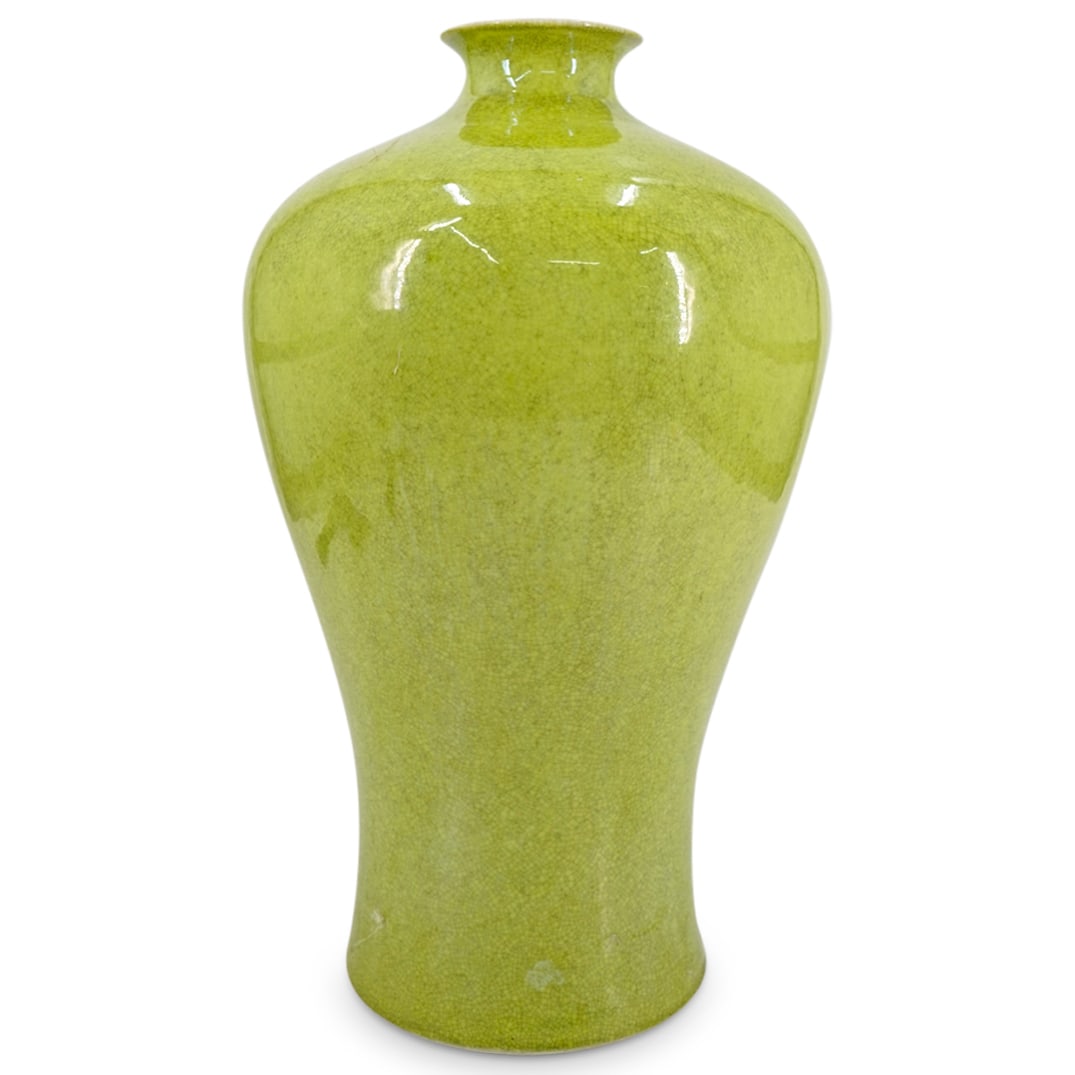 Antique Chinese Lime Green Crackle Glaze Plum Vase (1 of 4)