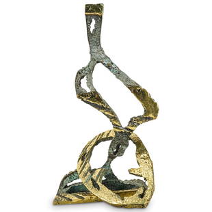 Francisco Godoi (Venezuelan) Bronze Brutalist Sculpture: DESCRIPTION: Mid Century Modern design, produced circa 1970s. Gilt bronze sculpture features in an abstract form centered by a bronze hoop. Initialed "FG" CIRCA: 1970s ORIGIN: Venezuela DIMENSIONS: