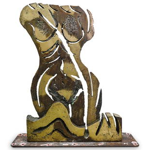 Francisco Godoi (Venezuela) Large Brutalist Bronze Sculpture: DESCRIPTION: Francisco Godoi (Venezuela) brutalist bronze features in the form of torso in an abstract expression fitting into a bronze base. Titled "David David Unica" dated 1993 and initialed "FG".