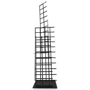 Abstract Architectural Welded Steel Sculpture: DESCRIPTION: An Architectural sculpture composed of powder coated steel with welded foundation. Constructed after the building in (New York City, 2165) CIRCA: Mid 20th Cent. ORIGIN: USA DIMENSIONS: