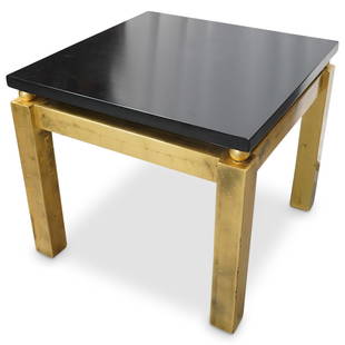 Contemporary Lacquered and Gilt Wood Table: DESCRIPTION: A contemporary wood table featuring a lacquered top mounted atop spherical joints at each corner with an overall gilt painted foundation. CIRCA: Late 20th/21st Cent. ORIGIN: USA