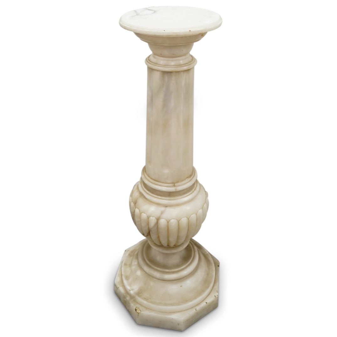 Italian Antique Carved Alabaster Marble Column Pedestal (1 of 4)