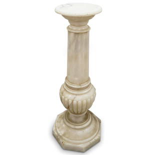 Italian Antique Carved Alabaster Marble Column Pedestal: DESCRIPTION: Italian 19th Century antique carved alabaster marble column pedestal. Designed with an octagonal bottom base and a narrow circular top. CIRCA: Early 20th Century ORIGIN: Italy